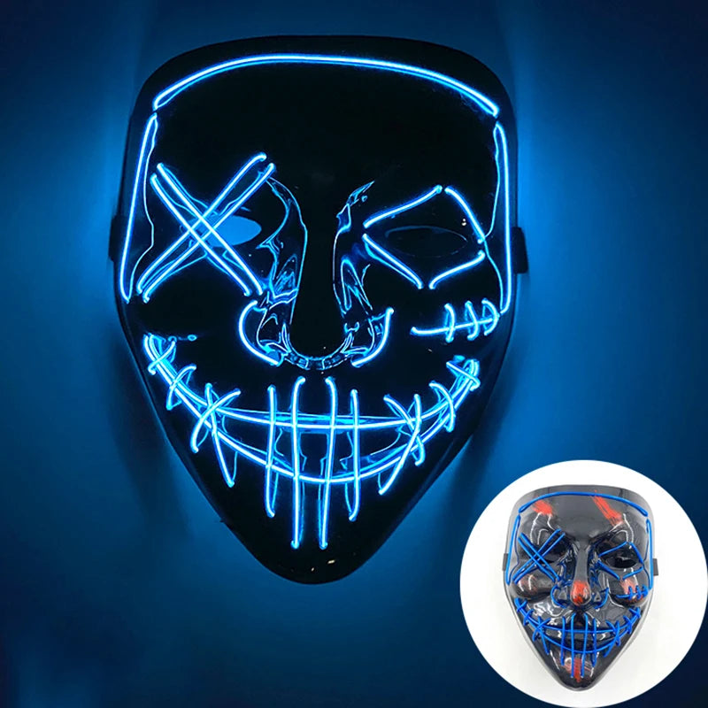 LED Halloween masker – draadloos lichtgevend party masker met meerdere stijlen en knipperende effecten, perfect voor Halloween, feestjes en cosplay voor kinderen en volwassenen.
