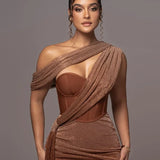 Elegante One Shoulder Avondjurk met Glans