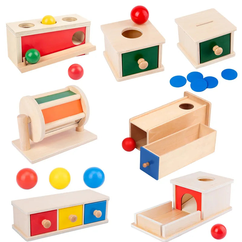 Montessori kleurenspel trommel – sensorisch speelgoed voor baby’s, kleurrijk en duurzaam materiaal, stimuleert zintuigen en motorische ontwikkeling.