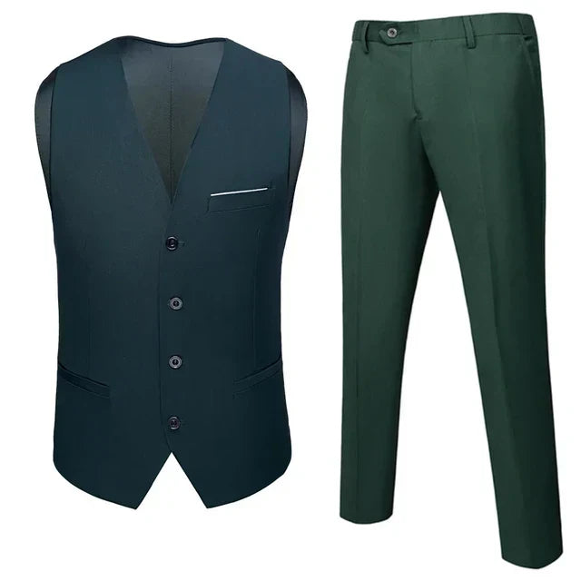 Heren slim fit set – stijlvol gilet en bijpassende broek, moderne pasvorm en hoogwaardige stof voor zakelijke en formele gelegenheden.