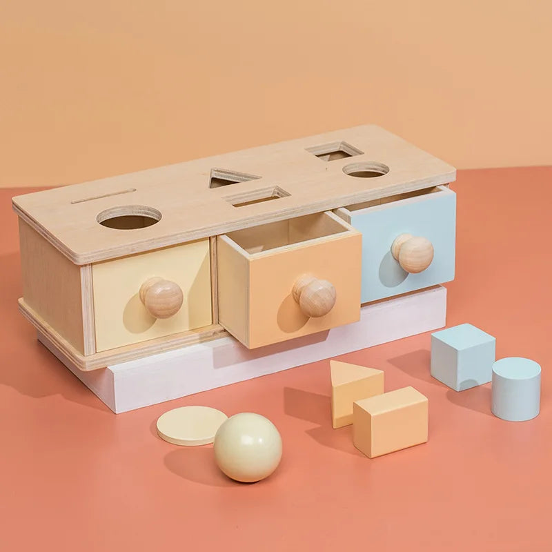 Montessori kleurenspel trommel – sensorisch speelgoed voor baby’s, kleurrijk en duurzaam materiaal, stimuleert zintuigen en motorische ontwikkeling.