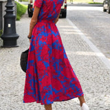 Dames Midi Jurk met Bloemenprint en V-Hals
