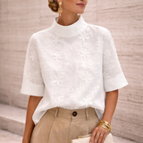Dames Blouse met Ronde Hals en Korte Mouwen