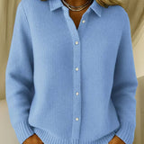 Dames Gebreide Blouse met Kraag en Knoopsluiting