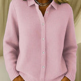 Dames Gebreide Blouse met Kraag en Knoopsluiting