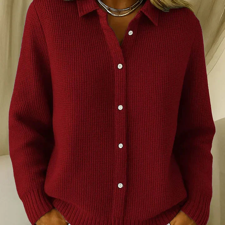 Dames Gebreide Blouse met Kraag en Knoopsluiting