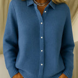 Dames Gebreide Blouse met Kraag en Knoopsluiting