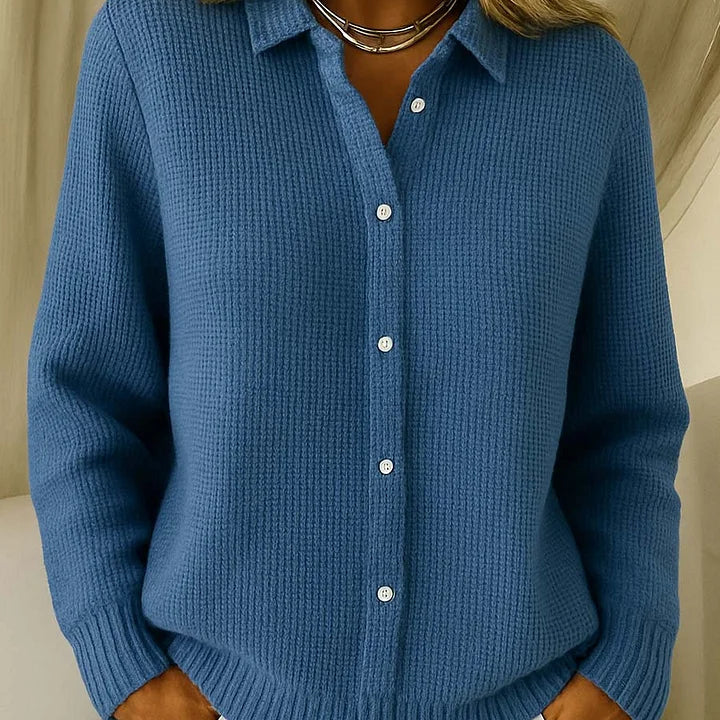 Dames Gebreide Blouse met Kraag en Knoopsluiting