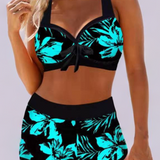 Dames Bikini met Bloemenprint en Hoge Taille