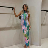 Maxi Jurk met Abstracte Print en Hoge Hals