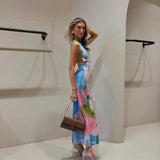 Maxi Jurk met Abstracte Print en Hoge Hals