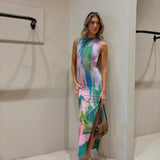 Maxi Jurk met Abstracte Print en Hoge Hals