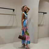 Maxi Jurk met Abstracte Print en Hoge Hals