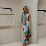 Maxi Jurk met Abstracte Print en Hoge Hals