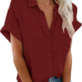 Dames Blouse met Kraag en Korte Mouwen