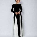 Dames Tweekleurige Jumpsuit met Lange Mouwen