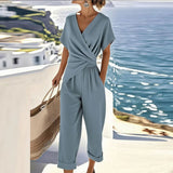 Dames Overslag Jumpsuit met Korte Mouwen