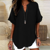 Dames Tuniek Blouse met V-hals en Halve Rits