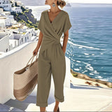 Overslag Jumpsuit met Korte Mouwen en Tailleband