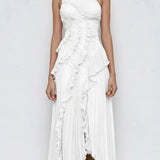 Dames Asymmetrische Maxi Jurk met Ruches