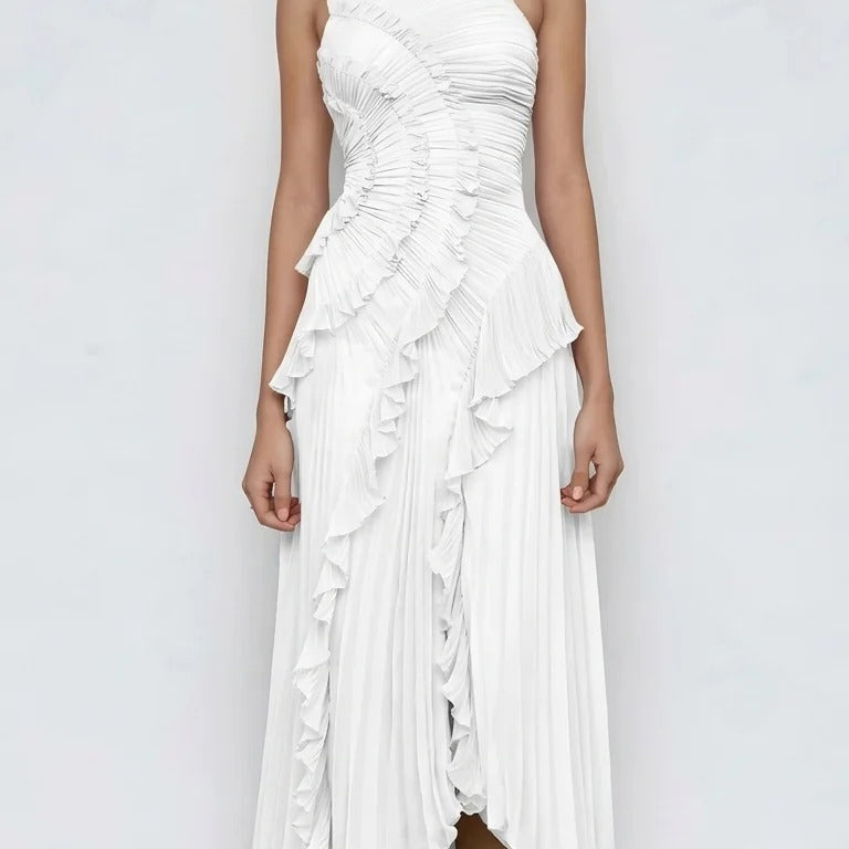 Dames Asymmetrische Maxi Jurk met Ruches