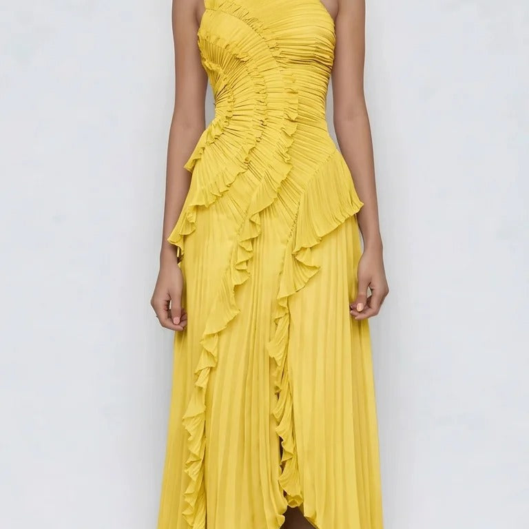 Dames Asymmetrische Maxi Jurk met Ruches