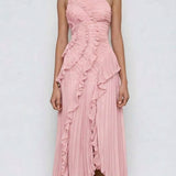 Dames Asymmetrische Maxi Jurk met Ruches