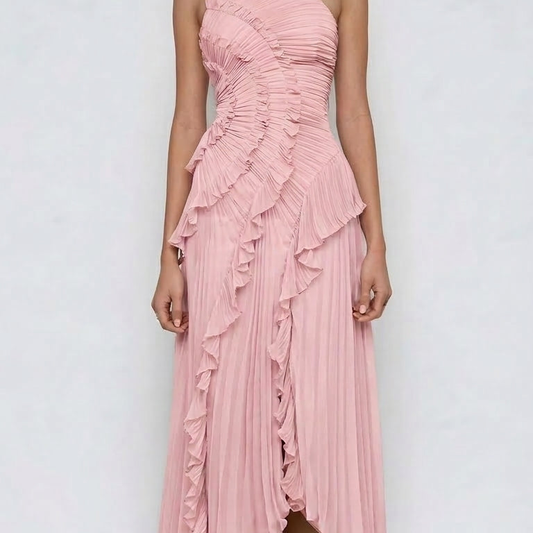 Dames Asymmetrische Maxi Jurk met Ruches