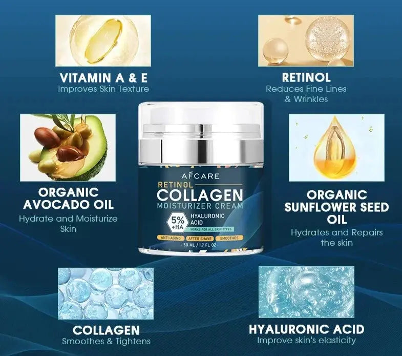 Stralend Jong collageen & retinol anti-aging crème – verbetert de huidtextuur en vermindert fijne lijntjes voor een jeugdige, stralende huid. Ideaal voor dagelijkse verzorging.
