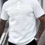 Heren T Shirt Met Structuur En Korte Knopenrij