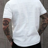 Heren T Shirt Met Structuur En Korte Knopenrij