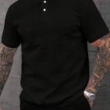 Heren T Shirt Met Structuur En Korte Knopenrij