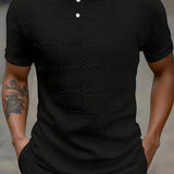 Heren T Shirt Met Structuur En Korte Knopenrij