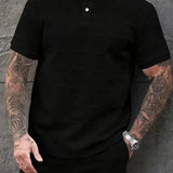Heren T Shirt Met Structuur En Korte Knopenrij
