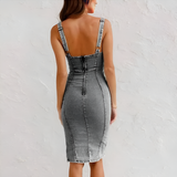Dames Midi Jurk met Spaghettibandjes en Knoopdetail
