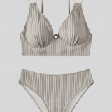 Dames Bikini met Geribde Textuur en V-Hals