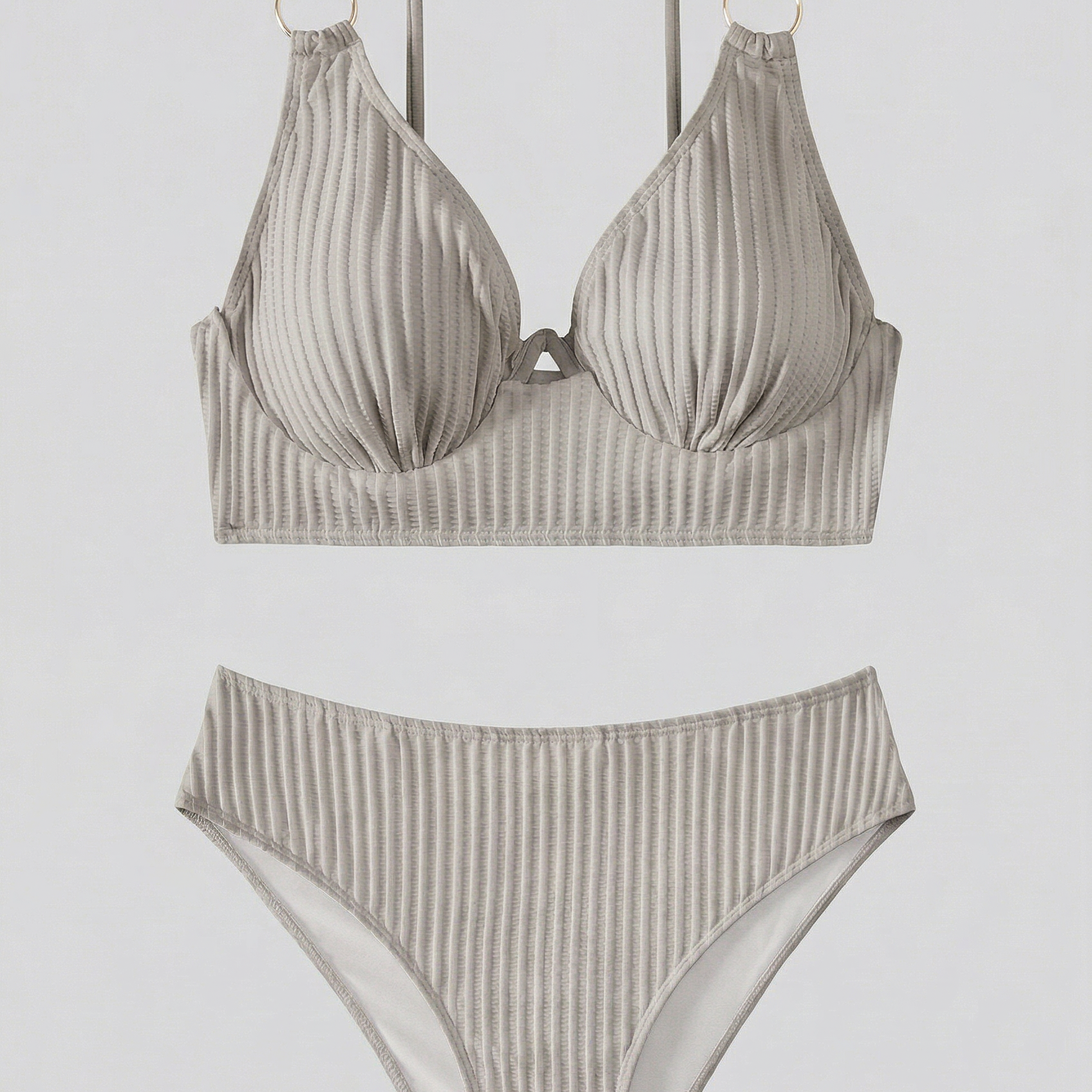 Dames Bikini met Geribde Textuur en V-Hals
