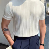 Heren Geribbeld T-Shirt Slim Fit met Korte Mouwen