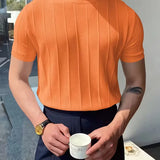 Heren Geribbeld T-Shirt Slim Fit met Korte Mouwen