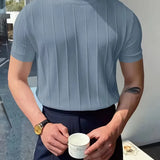 Heren Geribbeld T-Shirt Slim Fit met Korte Mouwen