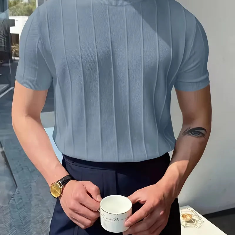 Heren Geribbeld T-Shirt Slim Fit met Korte Mouwen