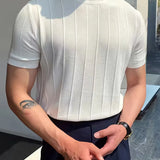 Heren Geribbeld T-Shirt Slim Fit met Korte Mouwen