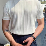 Heren Geribbeld T-Shirt Slim Fit met Korte Mouwen