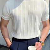 Heren Geribbeld T-Shirt Slim Fit met Korte Mouwen