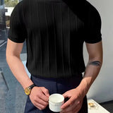 Heren Geribbeld T-Shirt Slim Fit met Korte Mouwen