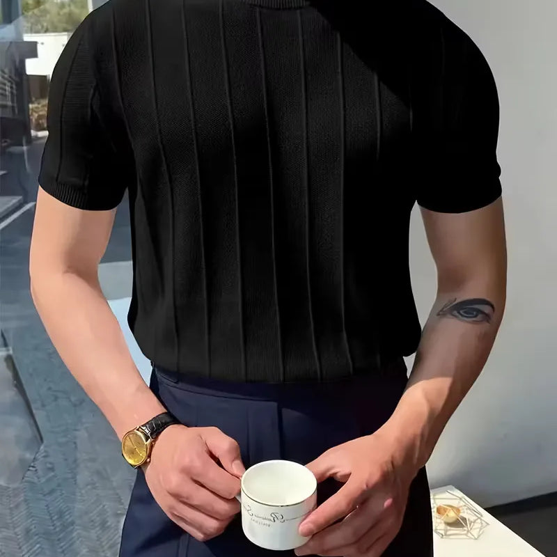 Heren Geribbeld T-Shirt Slim Fit met Korte Mouwen