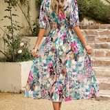 Dames Midi Jurk met Bloemenprint en Strikceintuur