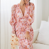 Bloemen Midi Jurk met V Hals