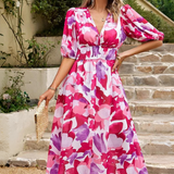 Dames Midi Jurk met Bloemenprint en Strikceintuur