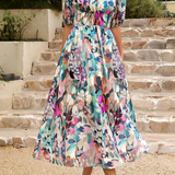 Dames Midi Jurk met Bloemenprint en Strikceintuur